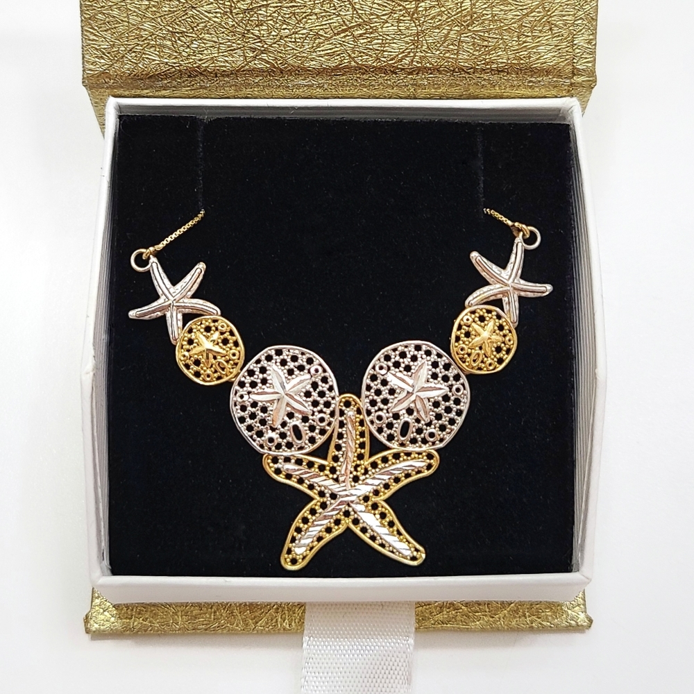 ✨SALE✨ 14K Gold & Rhodium Starfish & Sand Dollar Necklace